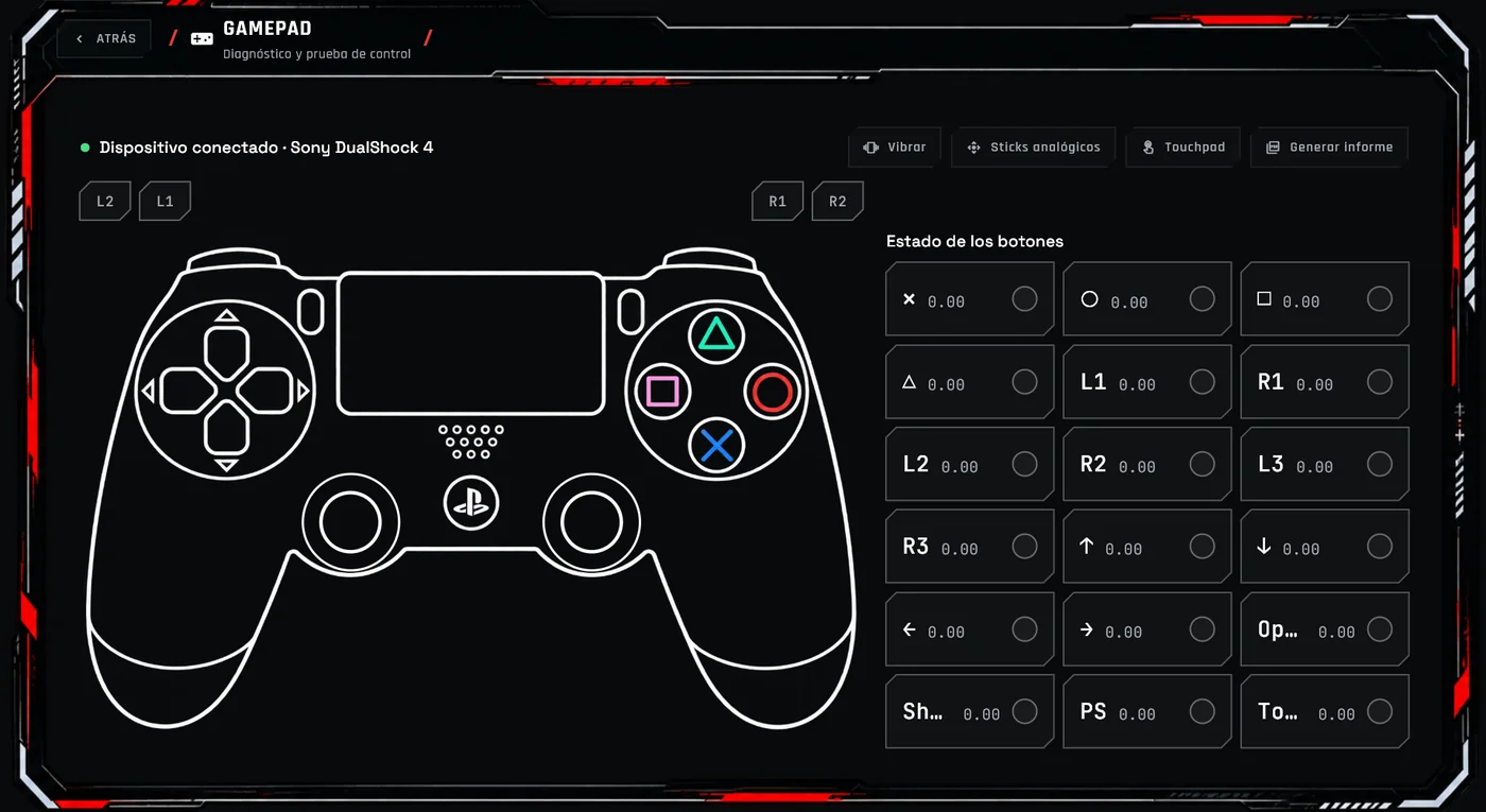 Diagnóstico de Gamepad en XC24 Diagnostics